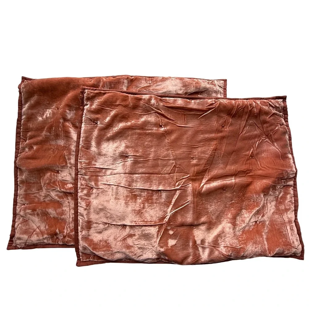 Set of 2 Quilted Velvet Pillow Shams Terracotta Rust Boho Bedding 20x26 Standard